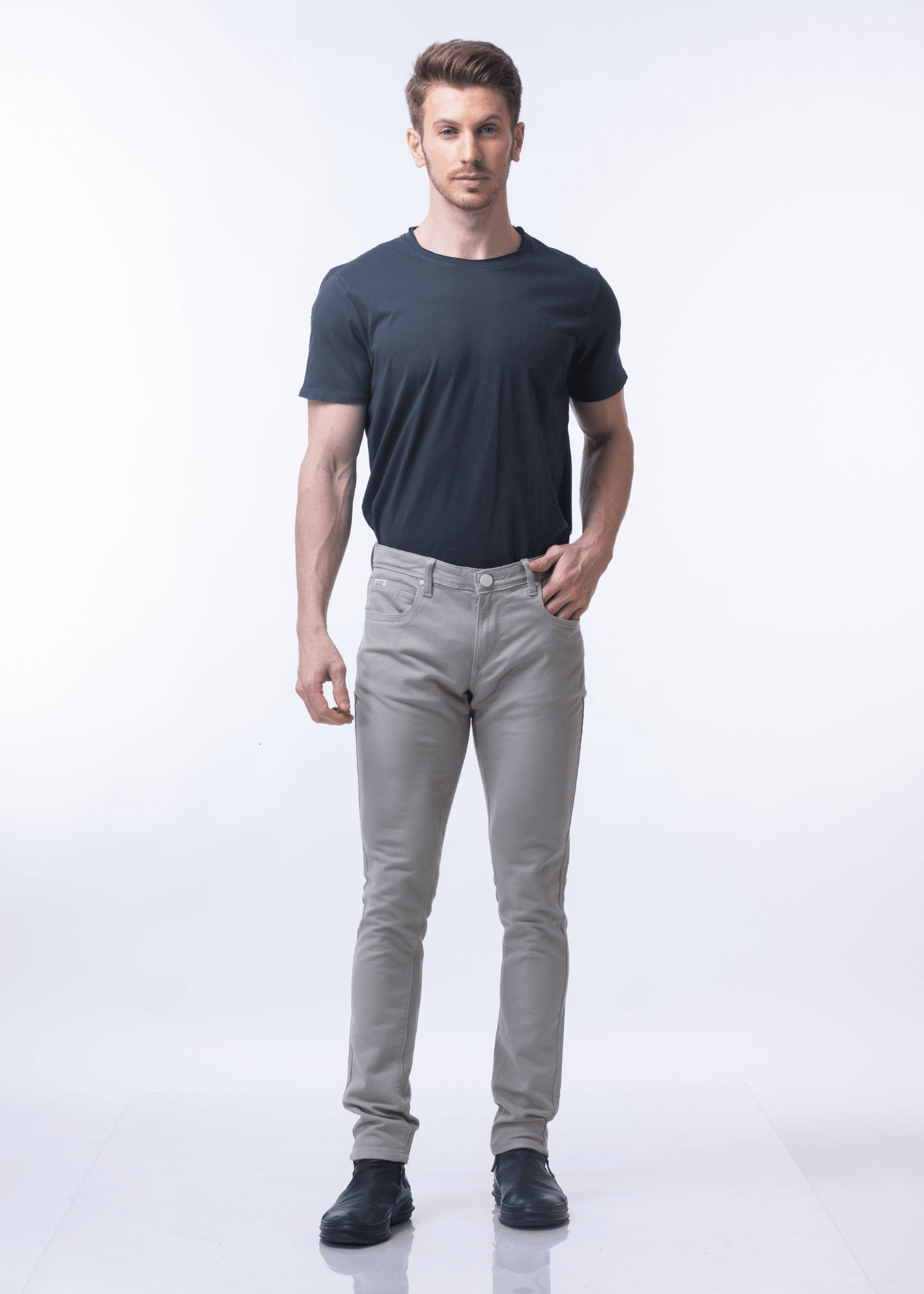 Men's Beige Cotton Jeans